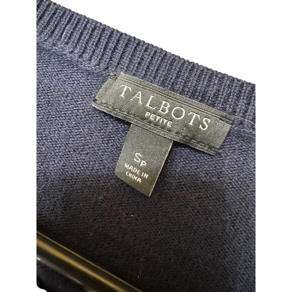 Talbots Navy Crew Neck Embroidered Christmas Tree Holiday Sweater SP Winter - Picture 3 of 11